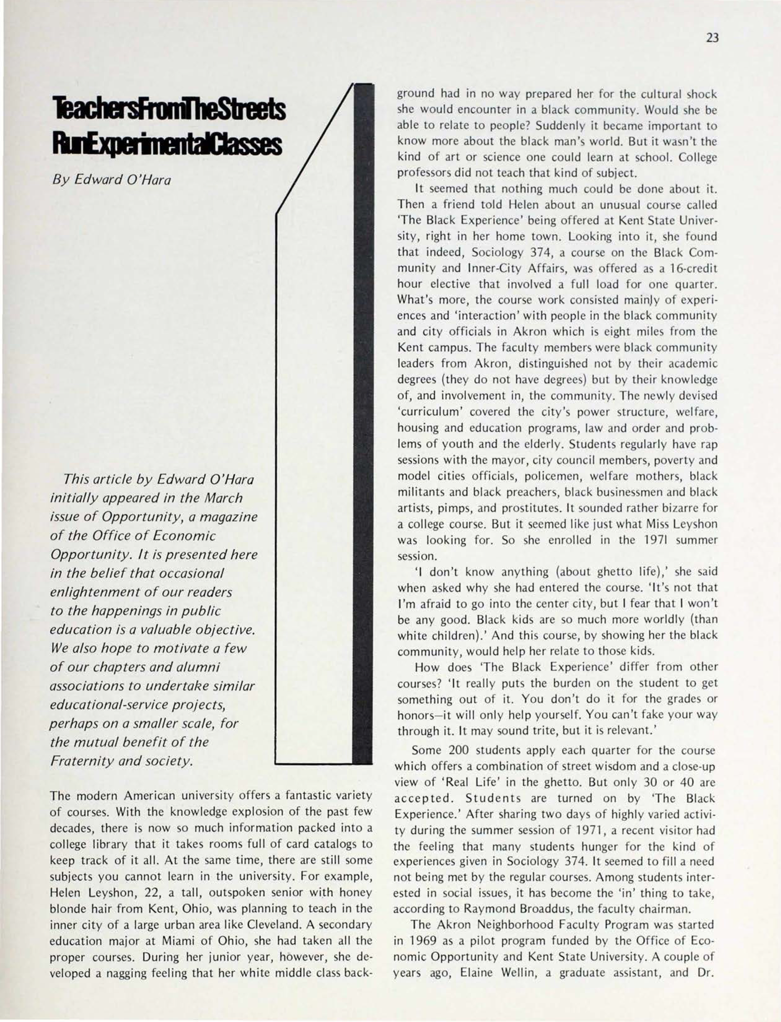 Teachers From The Streets Run Experimental Classes